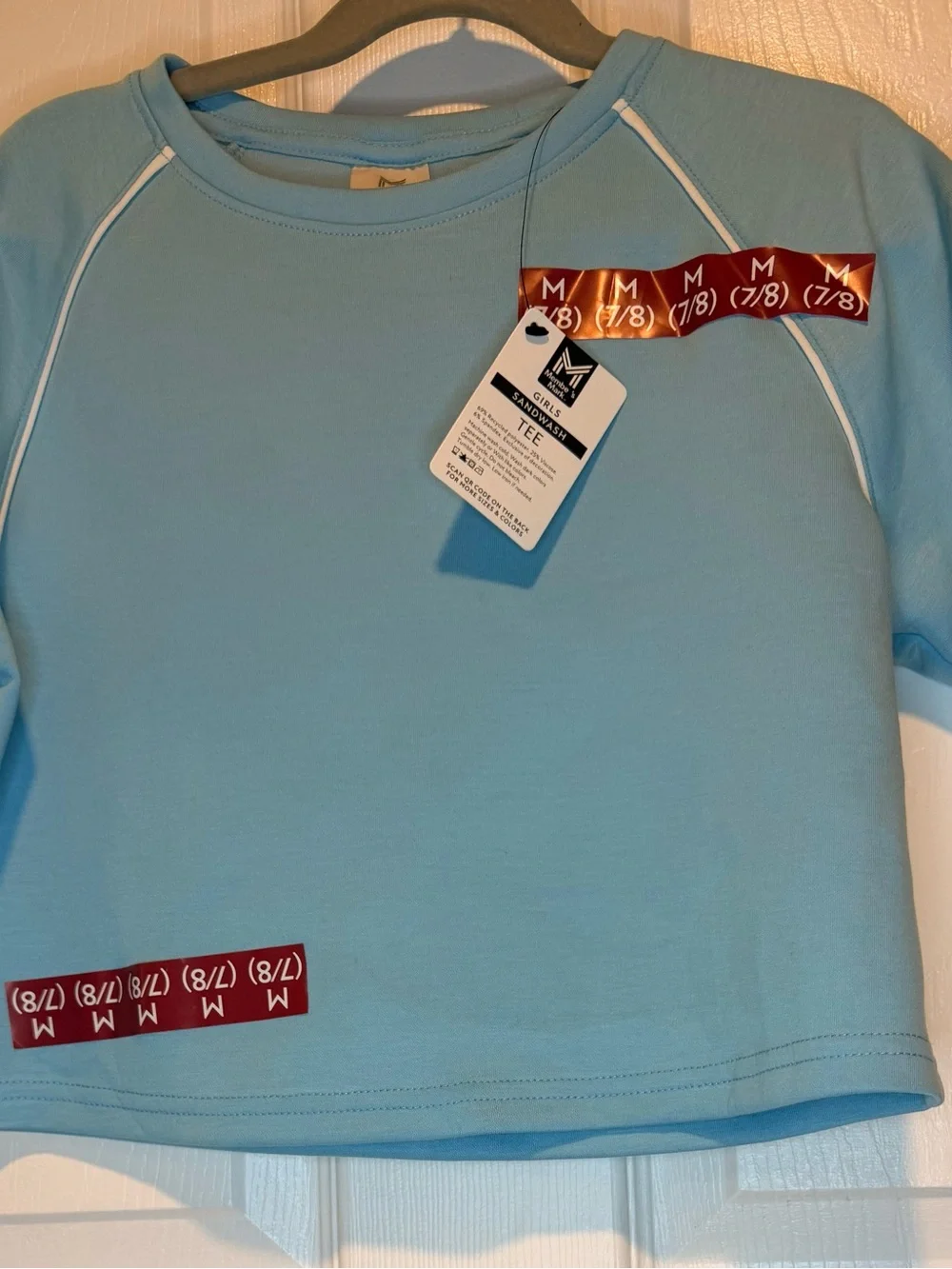 Members Mark Girls Light Blue Raglan Short Sleeve Tee NWT 7/8 Medium